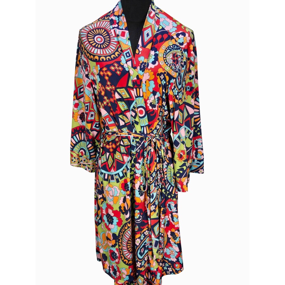 Women's Josie by Natori Large Robe Psychedelic Floral Geometric Maximalist